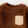 2pcs Baby Boy/Girl Brown Long-sleeve Fuzzy Sweatshirt and Corduroy Pants Set Brown image 3