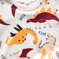 2pcs Toddler Boy Dinosaur Print Pullover Sweatshirt and Elasticized Brown Pants Set Colorful image 4