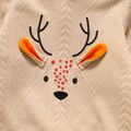 2pcs Toddler Boy Christmas Deer Pattern Textured Hoodie Sweatshirt and Elasticized Pants Set Khaki image 3
