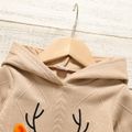 2pcs Toddler Boy Christmas Deer Pattern Textured Hoodie Sweatshirt and Elasticized Pants Set Khaki image 4