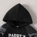 2pcs Baby Boy Black Boho Print Spliced Letter Graphic Long-sleeve Hoodie and Sweatpants Set Black image 3