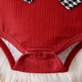 2pcs Baby Girl Houndstooth Bow Front Rib Knit Mock Neck Long-sleeve Romper with Headband Set MAROON image 5