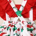 Christmas 2pcs Baby Girl 100% Cotton Red Ruffle Trim Spliced Allover Print Romper with Headband Set ColorBlock image 4