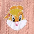 Looney Tunes 2pcs Baby Boy/Girl Animal Embroidered Long-sleeve Cable Knit Top and Pants Set Light Pink image 4