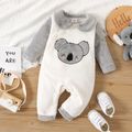Baby Boy/Girl Koala Embroidered Contrast Collar Long-sleeve Fuzzy Jumpsuit ColorBlock image 1