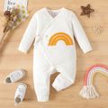 Baby Boy/Girl Rainbow Embroidered Ribbed Long-sleeve Button Jumpsuit White image 1