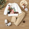 100% Cotton 2pcs Baby Boy Cartoon Animal Print Long-sleeve Sweatshirt and Solid Pants Set OffWhite image 1