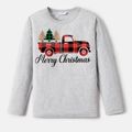 Go-Neat Water Repellent and Stain Resistant Christmas Family Matching Plaid Truck & Letter Print Long-sleeve Tee Grey image 2
