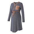Nursing Stripe Splice Lace Up Long-sleeve Henley Dress BLUEWHITE image 2