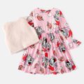 Tom and Jerry 2pcs Kid Girl Allover Print Bell sleeves Dress and Fleece Vest Set Pink image 2