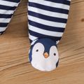3pcs Baby Boy Penguin Print Blue Striped Long-sleeve Romper and Footed Pants with Hat Set blue+white image 4