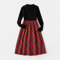 Family Matching Solid Rib Knit Spliced Red Plaid Dresses and Long-sleeve Sweatshirts Sets ColorBlock image 2
