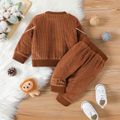 2pcs Baby Boy Stuffed Animal Detail Long-sleeve Textured Sweatshirt and Sweatpants Set Brown