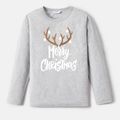 Go-Neat Water Repellent and Stain Resistant Christmas Family Matching Antlers & Letter Print Long-sleeve Tee Grey