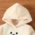 2pcs Baby Boy Bear Embroidered Fuzzy Hoodie Set Apricot image 3