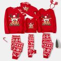 Christmas Family Matching Red Long-sleeve Deer Graphic Allover Print Pajamas Sets (Flame Resistant) Red image 1