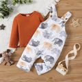2pcs Baby Boy 95% Cotton Long-sleeve Tee and Allover Elephant Print Overalls Set Dark Brown image 1