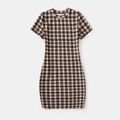 Family Matching Coffee Plaid Bodycon Dresses and Short-sleeve Polo Shirts Sets Coffee image 2