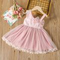 Toddler Girl 3D Bowknot Design Sleeveless Pink Mesh Strap Dress Pink image 2