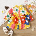 Baby Girl Allover Colorful Floral Print Frill Mock Neck Bow Front Long-sleeve Dress Multi-color image 2