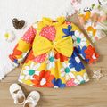 Baby Girl Allover Colorful Floral Print Frill Mock Neck Bow Front Long-sleeve Dress Multi-color image 1