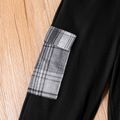2pcs Kid Boy Plaid Colorblock Letter Peinr Sweatshirt and Pocket Design Pants Set Grayblack image 4