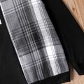2pcs Kid Boy Plaid Colorblock Letter Peinr Sweatshirt and Pocket Design Pants Set Grayblack image 3