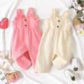 Baby Girl Solid Textured Frill Trim Overalls Pink image 2