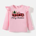 Go-Neat Water Repellent and Stain Resistant Christmas Family Matching Plaid Truck & Letter Print Long-sleeve Tee Grey