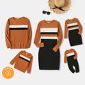 Family Matching Cotton Rib Knit Colorblock Long-sleeve Bodycon Dresses and Tops Sets Black/White/Red image 1