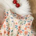 فستان بلا أكمام بطبعة زهور للفتيات الصغيرات من قطعتين ومجموعة كارديجان وردية مكشكشة زهري image 4
