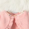 2pcs Toddler Girl Floral Print Sleeveless Dress and Ruffled Pink Cardigan Set Pink image 3