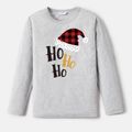 Go-Neat Water Repellent and Stain Resistant Christmas Family Matching Plaid Hat & Letter Print Long-sleeve Tee Grey