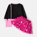 L.O.L. SURPRISE! 3pcs Toddler Girl Character Print Long-sleeve Tee and Star Glitter Design Mesh Skirt and Bag Set Black image 4