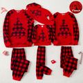 Christmas Family Matching Xmas Tree Embroidered Red Plaid Raglan-sleeve Thickened Polar Fleece Pajamas Sets (Flame Resistant) redblack image 1