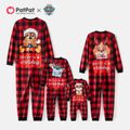 PAW Patrol Family Matching Cartoon Dog Print Christmas Red Plaid Long-sleeve Onesies Pajamas (Flame Resistant) redblack image 1