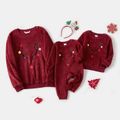 Christmas Deer Embroidered Thermal Fuzzy Long-sleeve Family Matching Sweatshirts Burgundy image 1