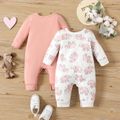 2-Pack Baby Boy/Girl Allover Elephant Print and Solid Long-sleeve Jumpsuits Set Pink image 5