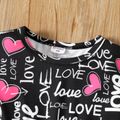 Toddler Girl Valentine's Day Letter Heart Allover Print Long-sleeve Dress Black image 3
