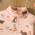 Toddler Girl Floral Rabbit Print Mock Neck Waffle Long-sleeve Tee pink image 3
