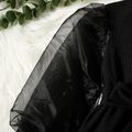 Toddler Girl Mock Neck Mesh Design Puff-sleeve Belted Black Dress Black image 5