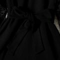 طفل فتاة صغيرة تصميم شبكة الرقبة نفخة الأكمام حزام فستان أسود أسود image 4