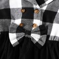 Toddler Girl Plaid Mesh Splice Bowknot Design Long-sleeve Dress BlackandWhite image 5