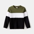 Family Matching Long-sleeve Button Front Solid Spliced Dresses and Colorblock Rib Knit Tops Sets Color block