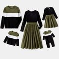 Family Matching Long-sleeve Button Front Solid Spliced Dresses and Colorblock Rib Knit Tops Sets Color block image 3
