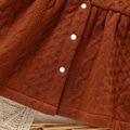 Baby Girl Eyelet Embroidered Ruffle Collar Brown Textured Long-sleeve Button Front Dress Brown image 3