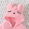 Baby Boy/Girl 3D Ears Hooded Long-sleeve Thermal Fuzzy Zipper Jumpsuit Pink image 4