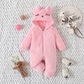 Baby Boy/Girl 3D Ears Hooded Long-sleeve Thermal Fuzzy Zipper Jumpsuit Pink image 1