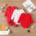 3-Pack Baby Boy/Girl 95% Cotton Long-sleeve Allover Heart Print Jumpsuit and Rompers Set Red image 1