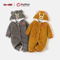 Tom and Jerry Baby Boy/Girl Animal Embroidered Hooded Long-sleeve Thermal Fuzzy Jumpsuit Grey image 2